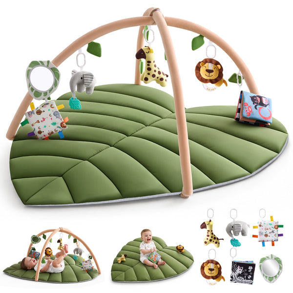 HARPPA Baby Activity Gym & Tummy Time Play Mat for 0-36 Months, with Hanging Toys, Infant Floor Playmat, Green