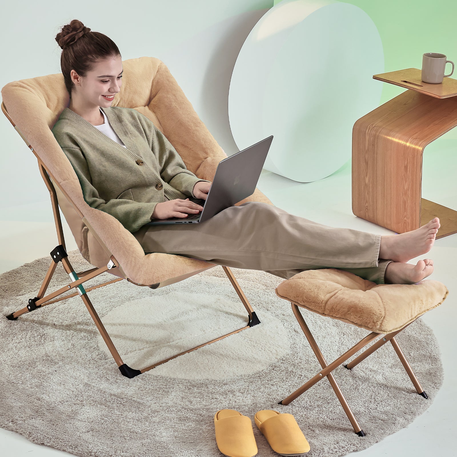ARKANTOS Sacuer Chair,Soft Faux Fur Oversized Folding Accent Chair for Teens Adults