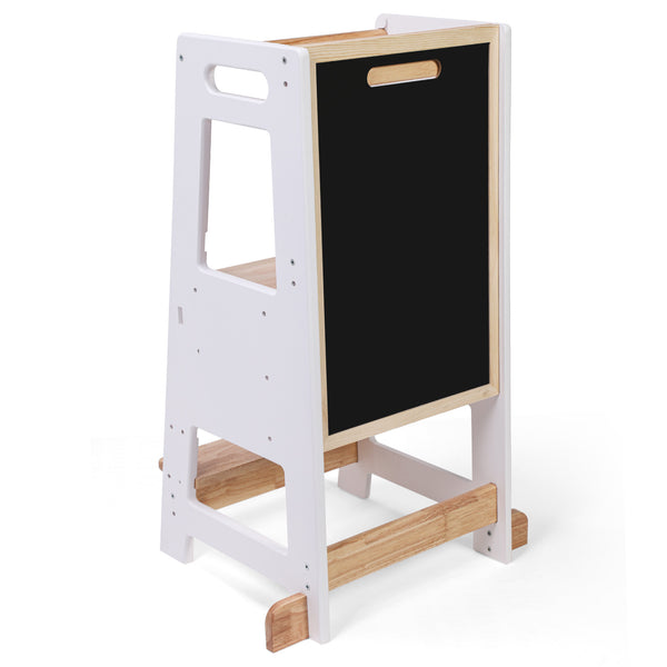 HARPPA oddler Kitchen Stools Helper with Adjustable Height and Anti-Slip Protection, Kids Standing Tower with Safety Rail, Toddlers Step Stool with Learning Chalkboard