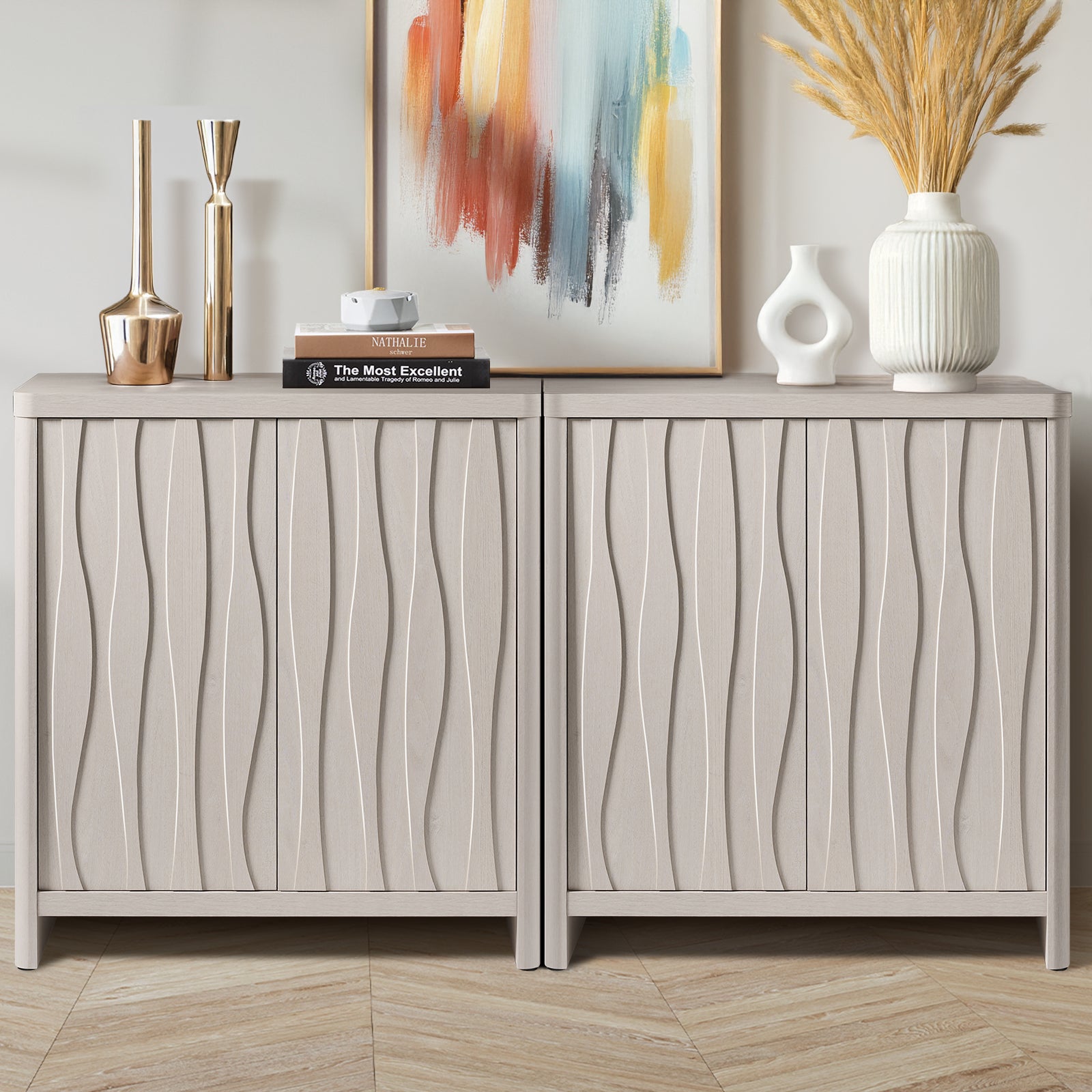 ARKANTOS Sideboards and Buffets Water Ripple Adjustable Shelf Push to Open Door