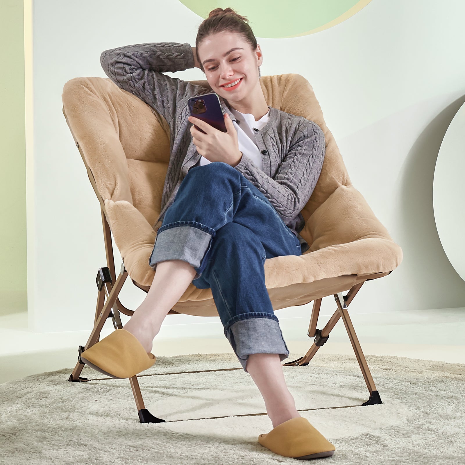 ARKANTOS Sacuer Chair,Soft Faux Fur Oversized Folding Accent Chair for Teens Adults
