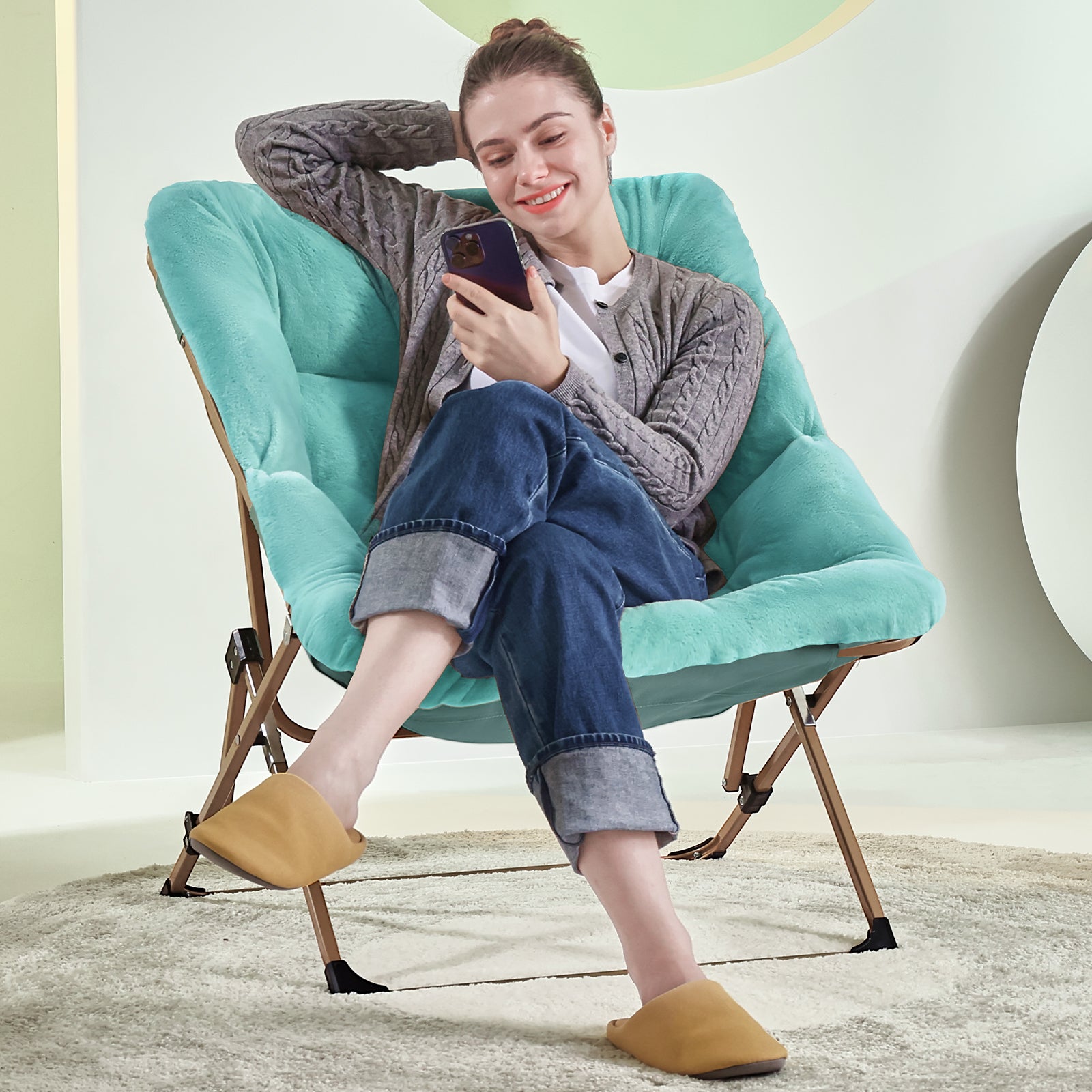 ARKANTOS Sacuer Chair,Soft Faux Fur Oversized Folding Accent Chair for Teens Adults