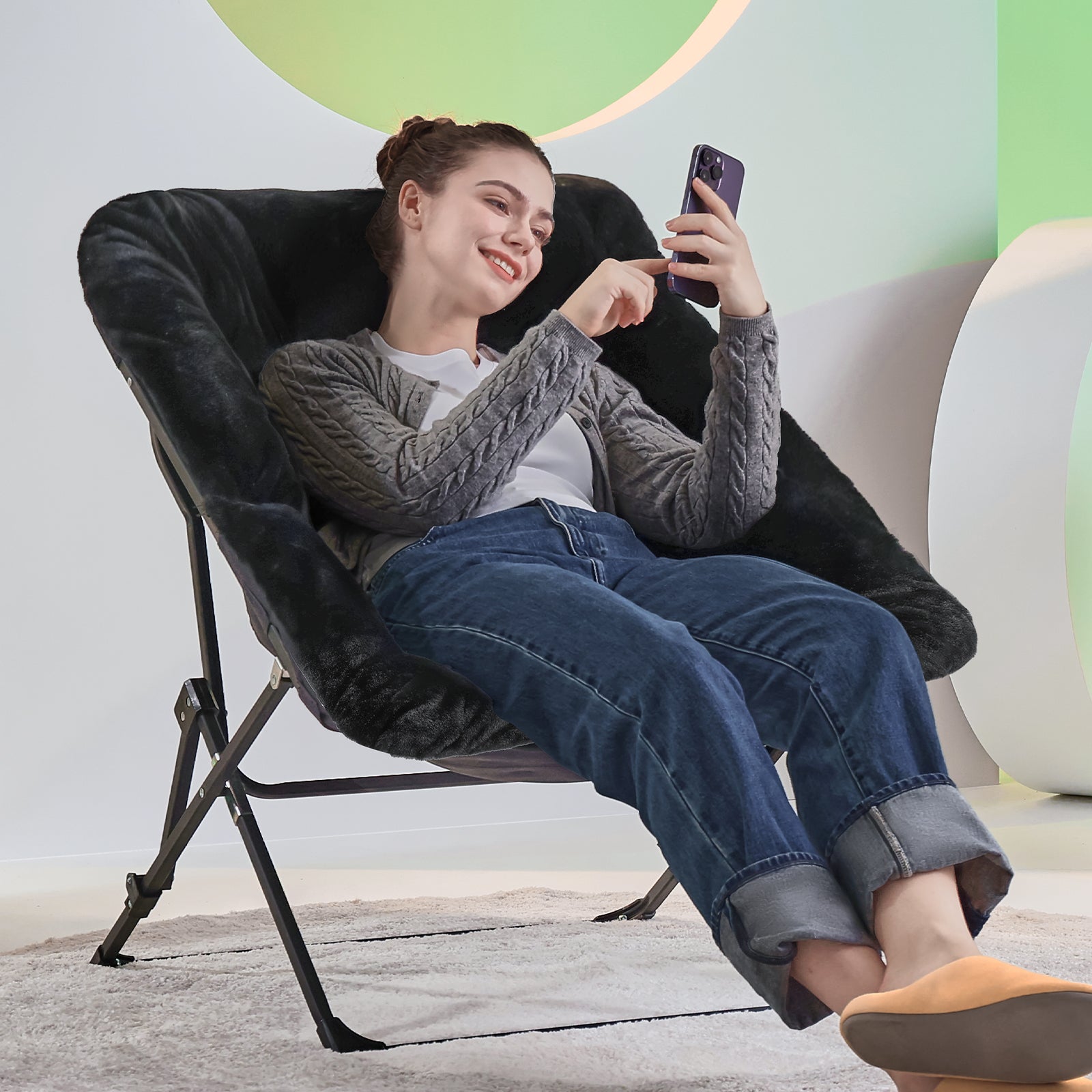 ARKANTOS Sacuer Chair,Soft Faux Fur Oversized Folding Accent Chair for Teens Adults