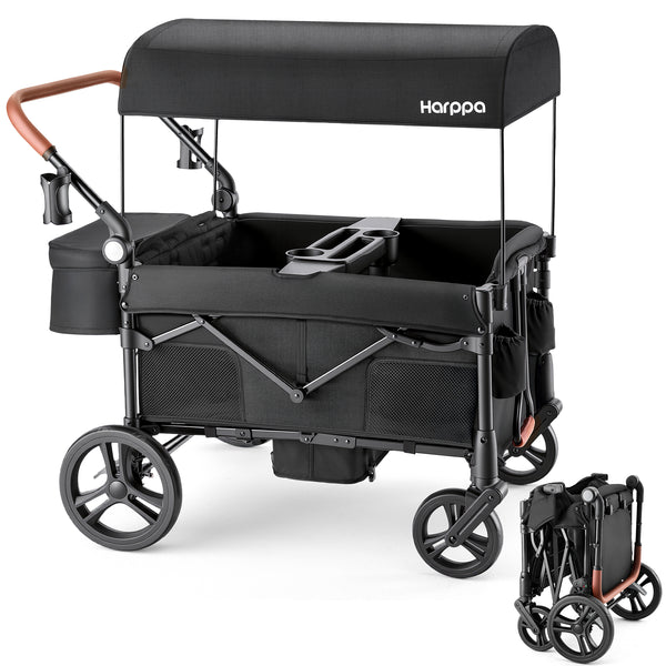 HARPPA Foldable Wagon Stroller for 4 Kids with 5-Point Harness, Canopy