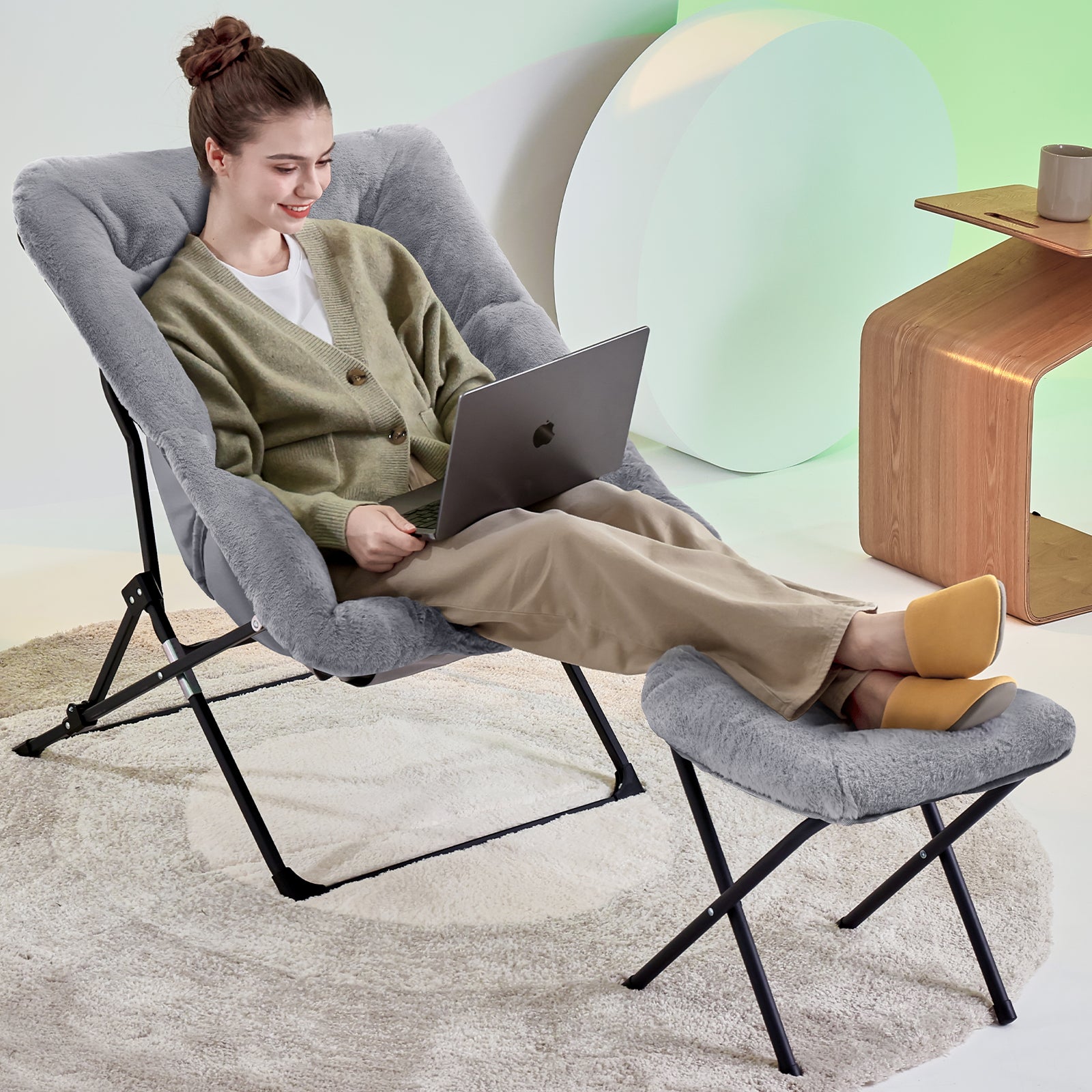 ARKANTOS Sacuer Chair,Soft Faux Fur Oversized Folding Accent Chair for Teens Adults