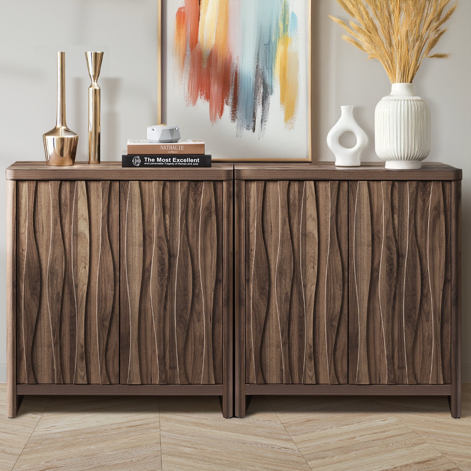 ARKANTOS Sideboards and Buffets Water Ripple Adjustable Shelf Push to Open Door