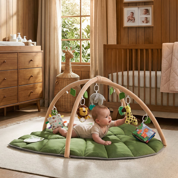 HARPPA Baby Activity Gym & Tummy Time Play Mat for 0-36 Months, with Hanging Toys, Infant Floor Playmat, Green