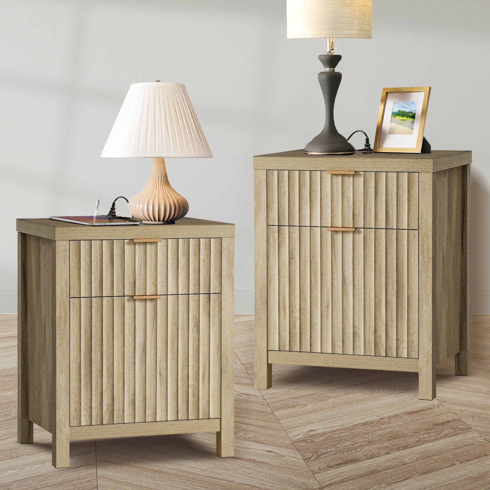 ARKANTOS 2 Drawer Nightstand with Charging Station