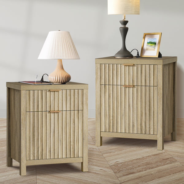 ARKANTOS 2 Drawer Nightstand with Charging Station
