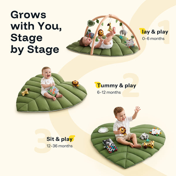 HARPPA Baby Activity Gym & Tummy Time Play Mat for 0-36 Months, with Hanging Toys, Infant Floor Playmat, Green