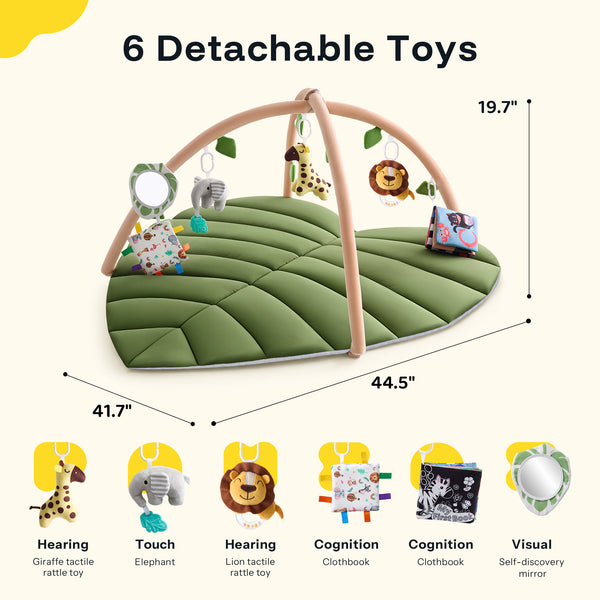HARPPA Baby Activity Gym & Tummy Time Play Mat for 0-36 Months, with Hanging Toys, Infant Floor Playmat, Green