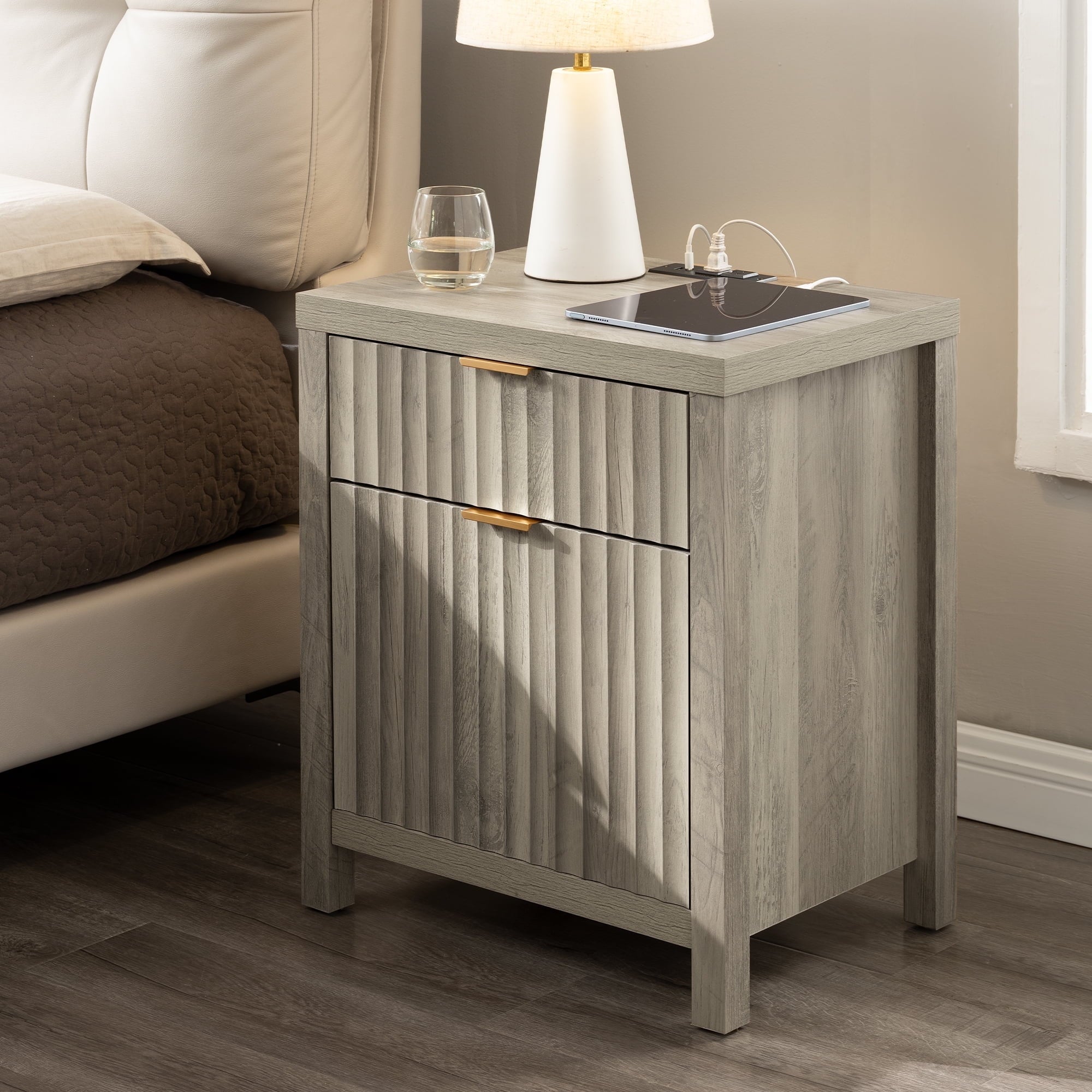 ARKANTOS 2 Drawer Nightstand with Charging Station