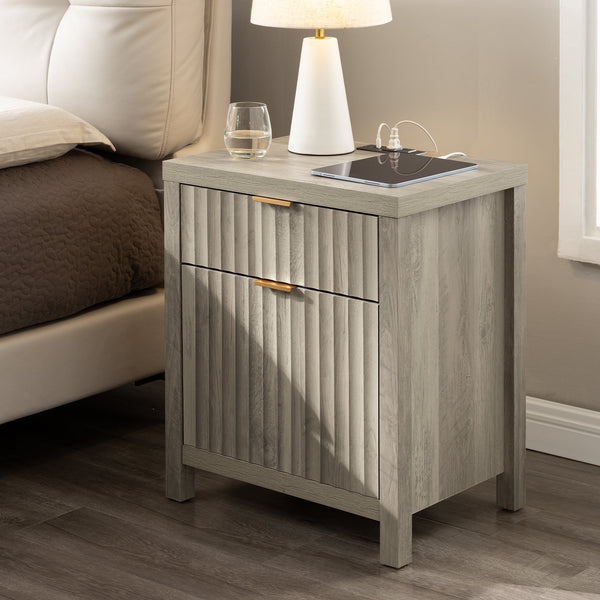 ARKANTOS 2 Drawer Nightstand with Charging Station