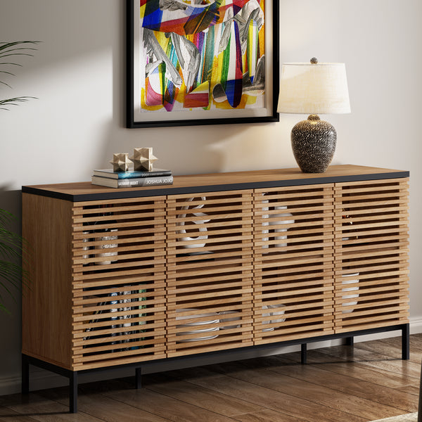 ARKANTOS 63"L Sideboard Cabinet with 4 Grille Doors and Adjustable Shelves