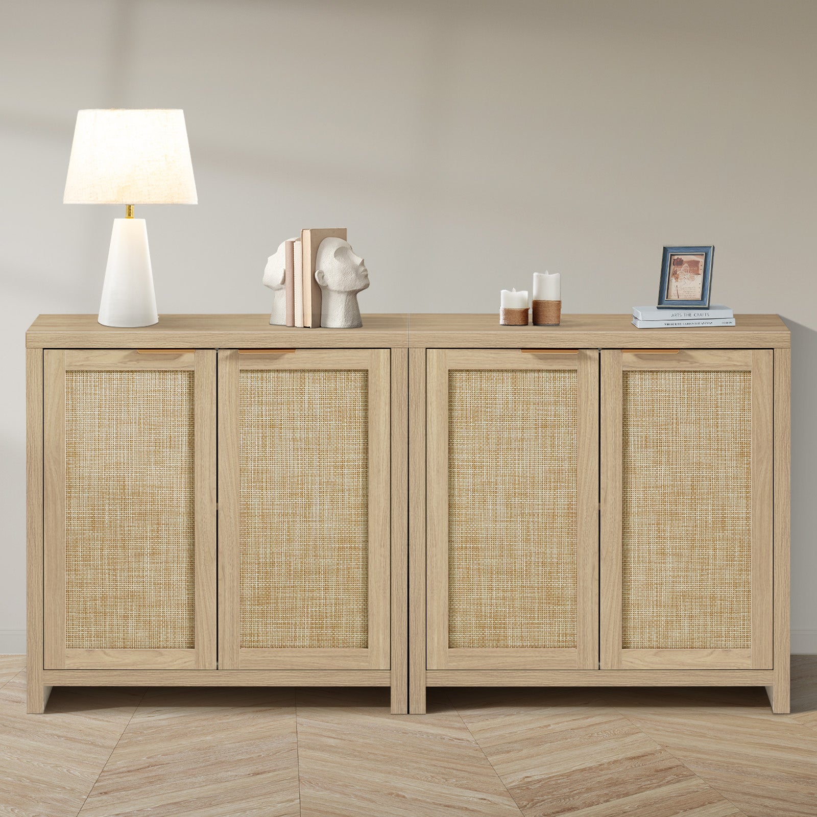 ARKANTOS Rattan Sideboard Buffet Cabinet, Farmhouse Storage Cabinet with Doors