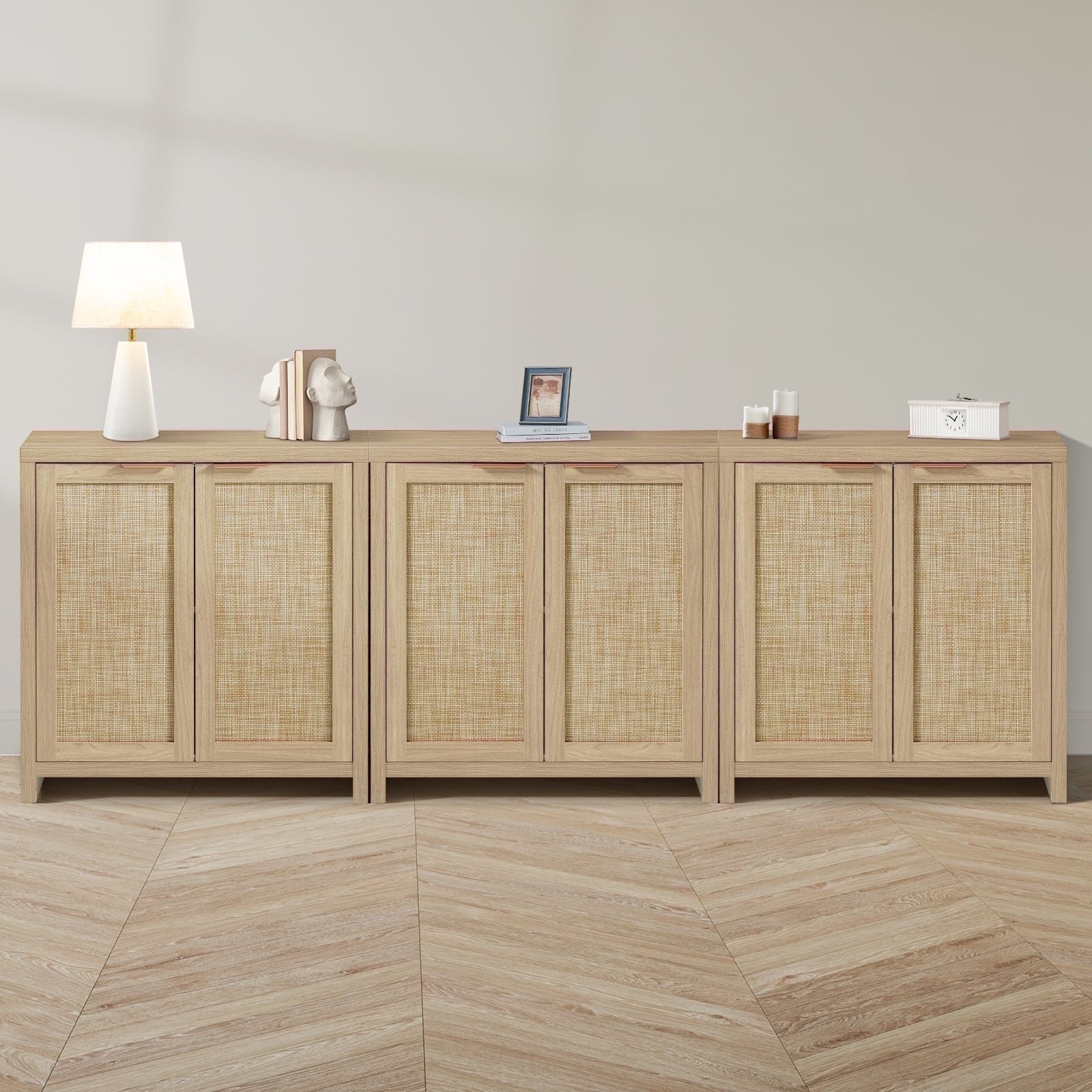 ARKANTOS Rattan Sideboard Buffet Cabinet, Farmhouse Storage Cabinet with Doors