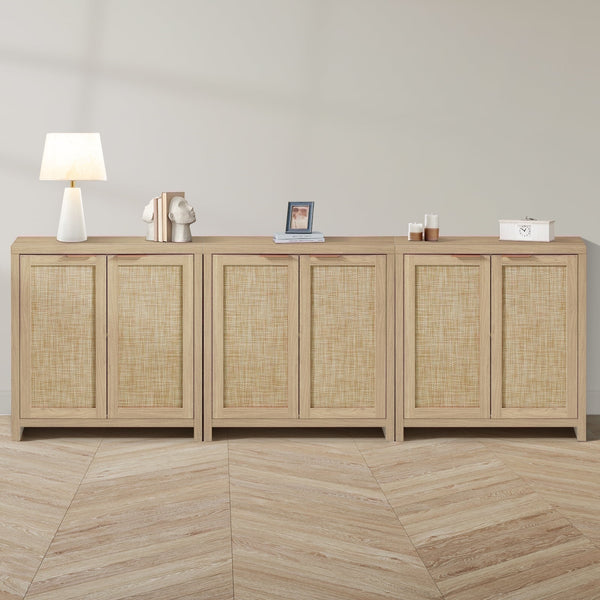 ARKANTOS Rattan Sideboard Buffet Cabinet, Farmhouse Storage Cabinet with Doors