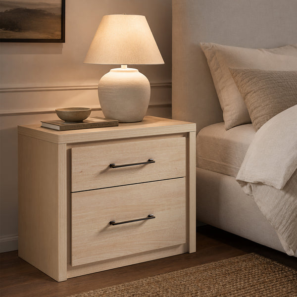ARKANTOS Nightstands Set of 2 with 2 Deep Drawers, 27" Wide Modern Wooden Night Stand, Farmhouse Bedside Table, Sofa End Tables for Bedroom Living Room, Light Oak
