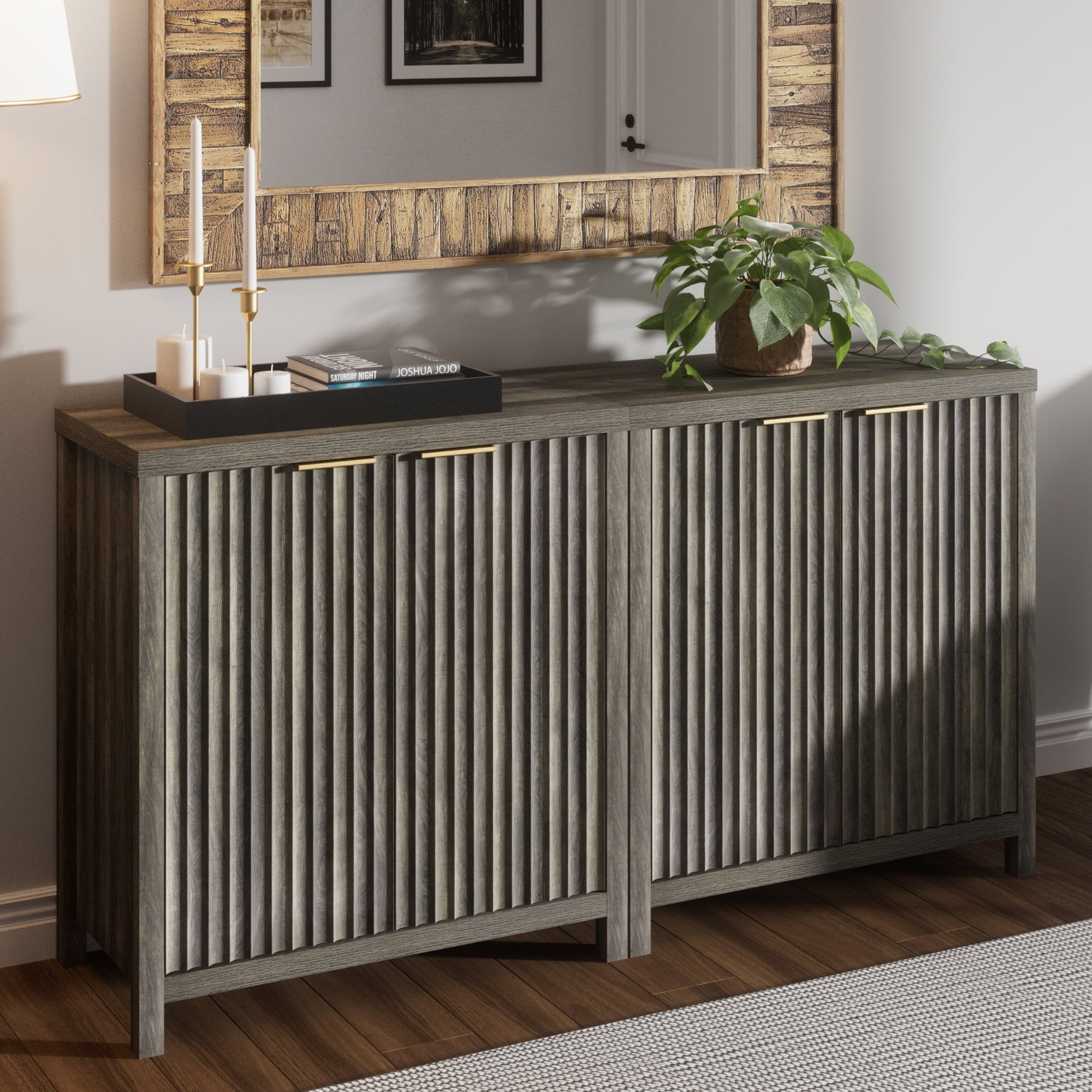 ARKANTOS Sideboard Buffet Cabinet with Fluted Panel Doors and Shelves