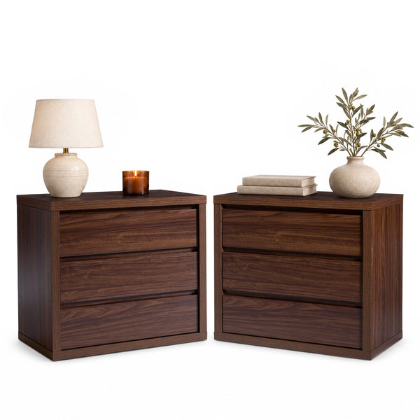 ARKANTOS Modern Nightstand with 3 Handleless Storage Drawers, Wooden Oversized Night stand Bedside Table for Bedroom, Sofa Couch, Living Room