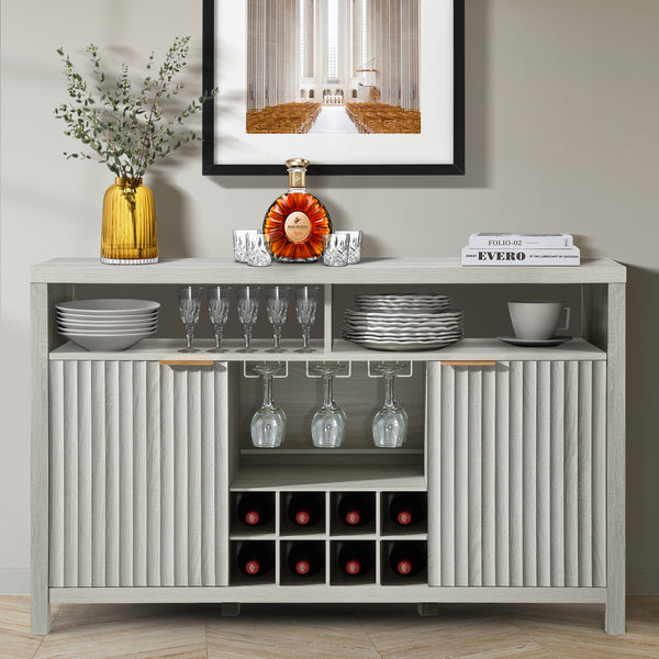 ARKANTOS Farmhouse Bar Cabinets for Liquor and Glasses, 51" Sideboards and Buffets with Wave Pattern Doors and Adjustable Shelves