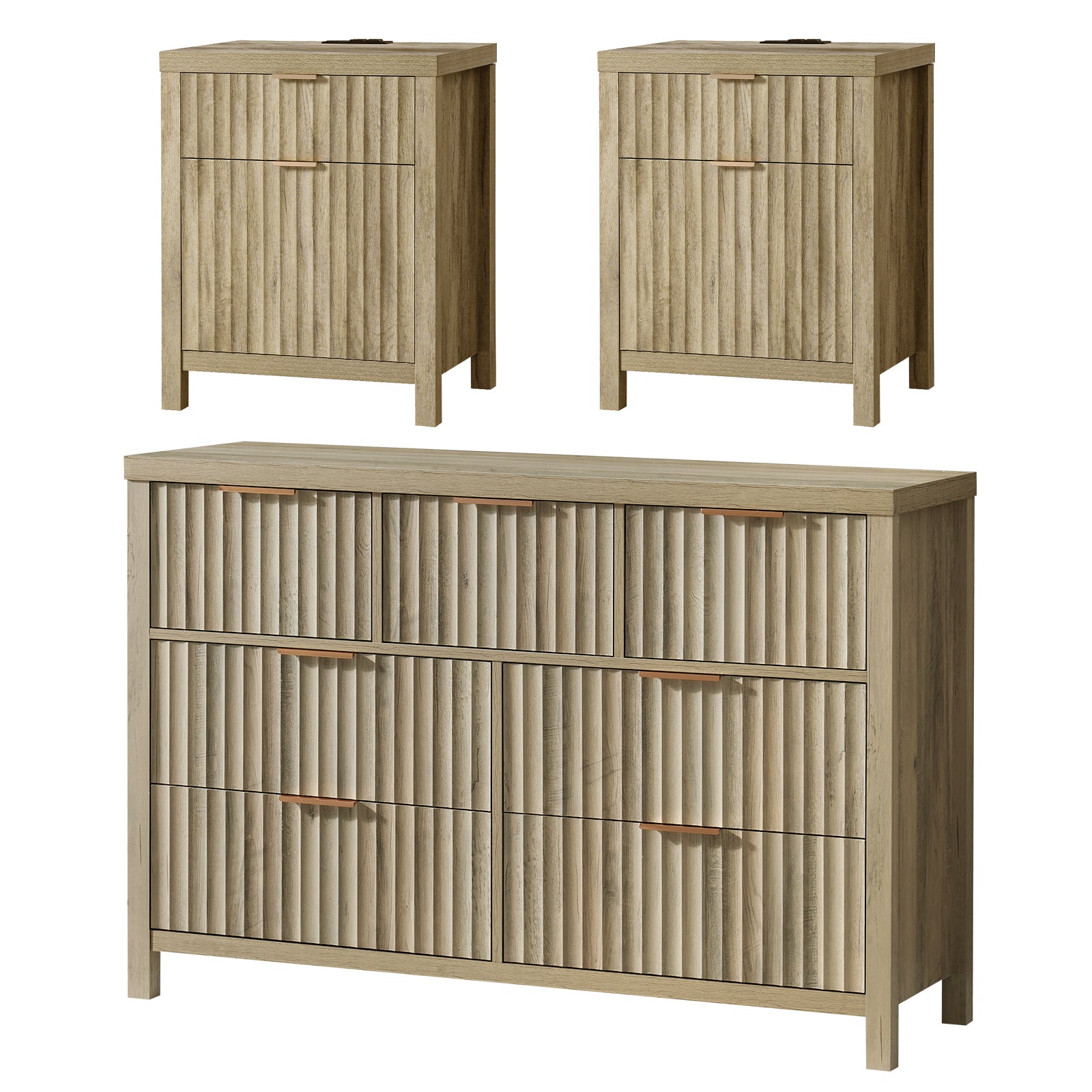 ARKANTOS 3-Piece Bedroom Set, Drawer Dresser Dresser & (2) 2-Drawer Nightstand