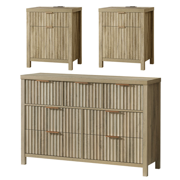 ARKANTOS 3-Piece Bedroom Set, Drawer Dresser Dresser & (2) 2-Drawer Nightstand