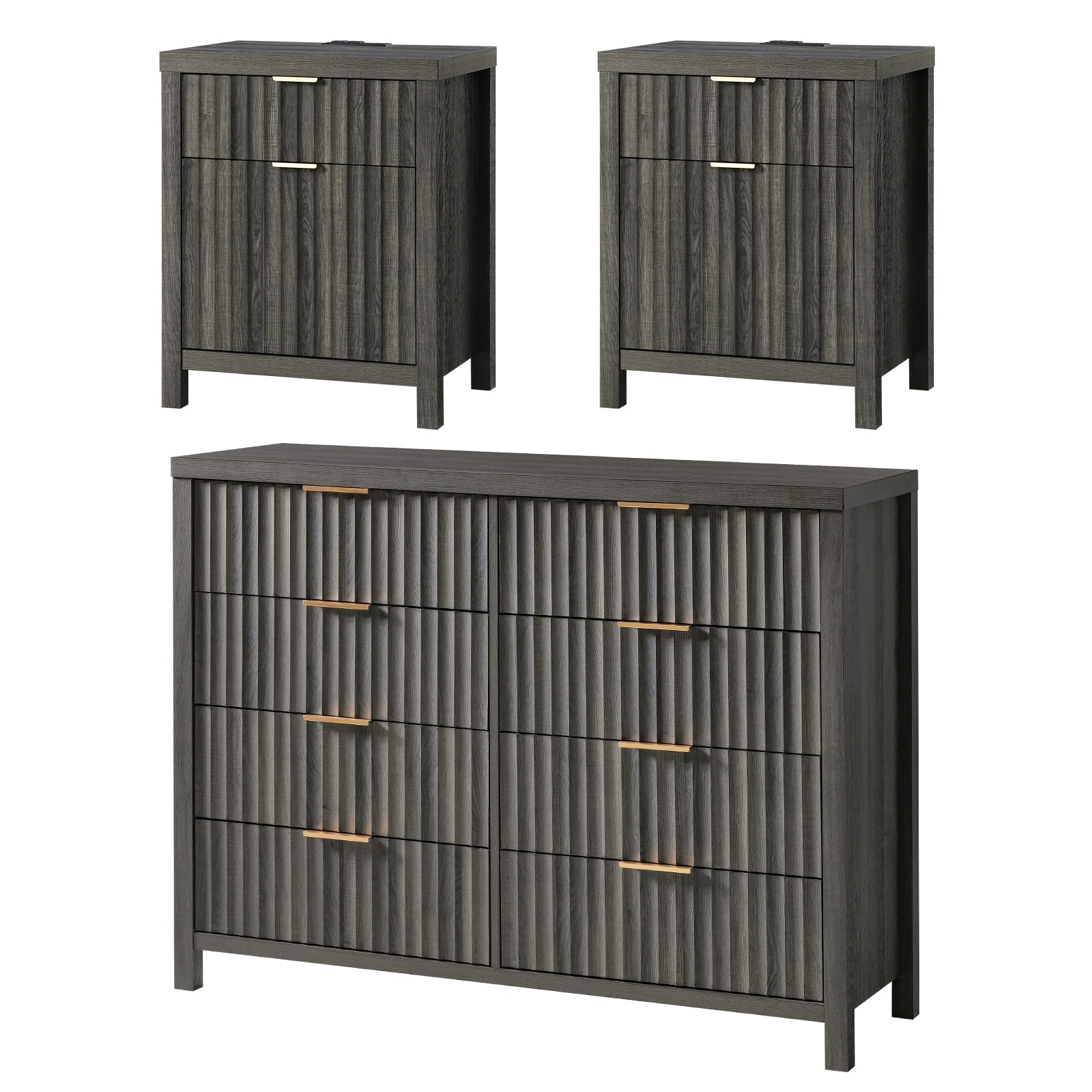 ARKANTOS 3-Piece Bedroom Set, Drawer Dresser Dresser & (2) 2-Drawer Nightstand