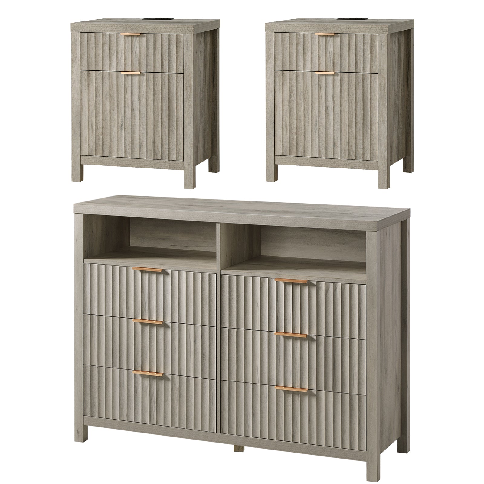 ARKANTOS 3-Piece Bedroom Set, Drawer Dresser Dresser & (2) 2-Drawer Nightstand