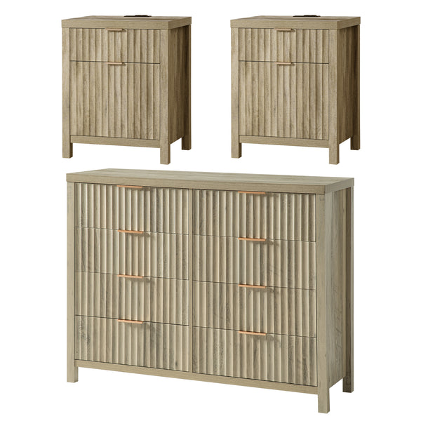 ARKANTOS 3-Piece Bedroom Set, Drawer Dresser Dresser & (2) 2-Drawer Nightstand