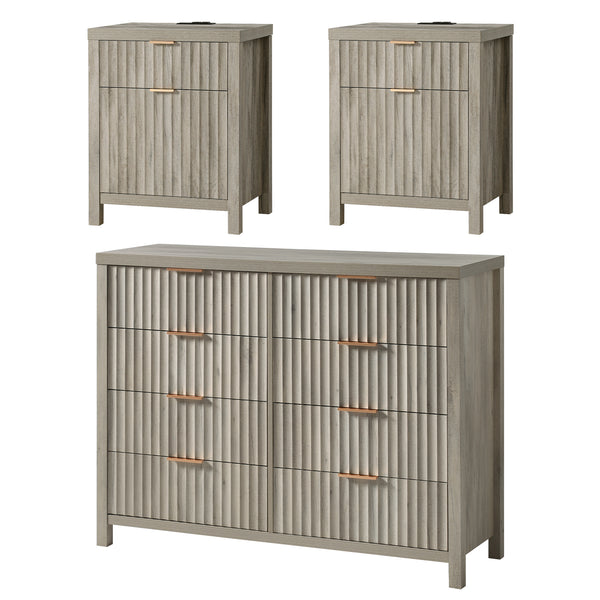 ARKANTOS 3-Piece Bedroom Set, Drawer Dresser Dresser & (2) 2-Drawer Nightstand