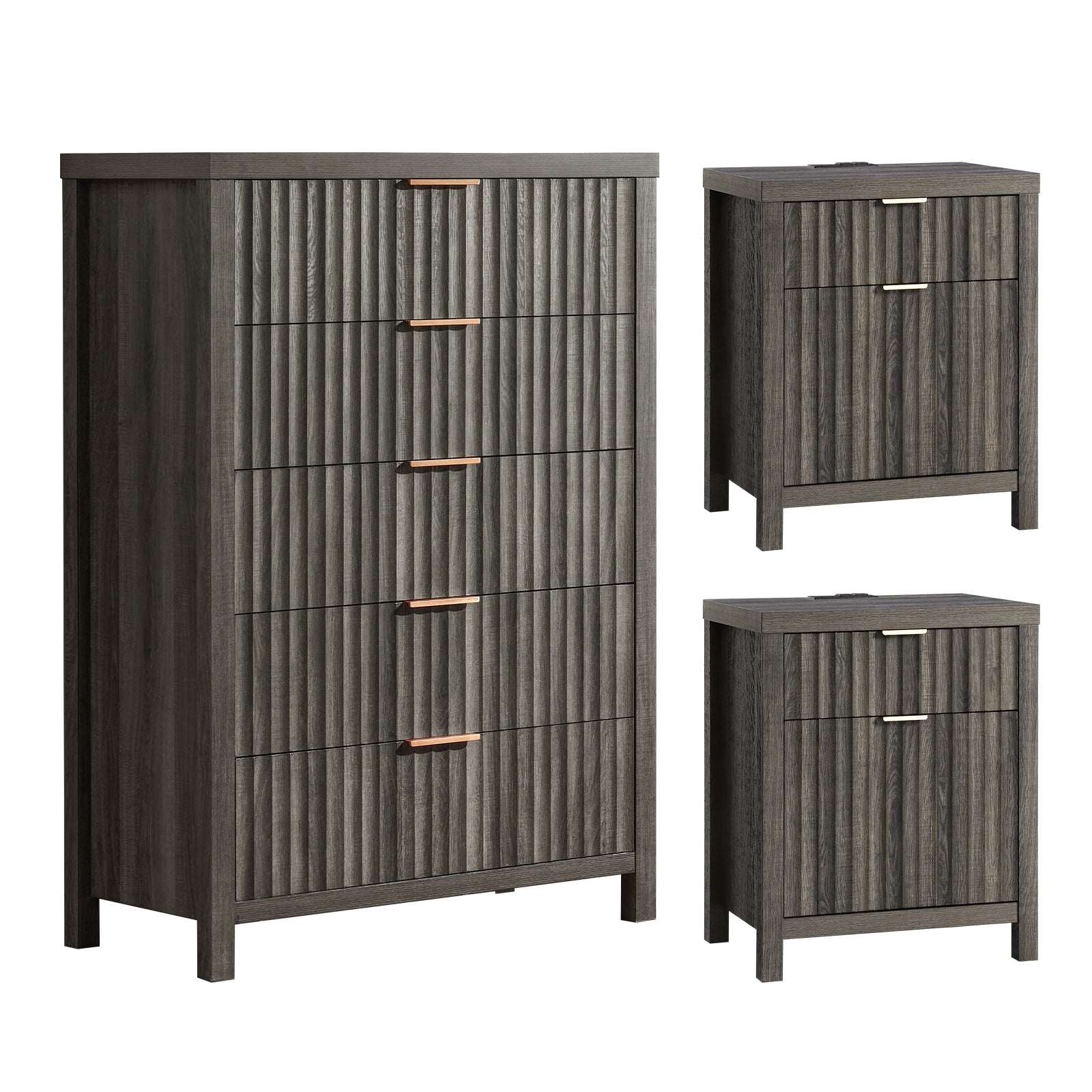 ARKANTOS 3-Piece Bedroom Set, Drawer Dresser Dresser & (2) 2-Drawer Nightstand