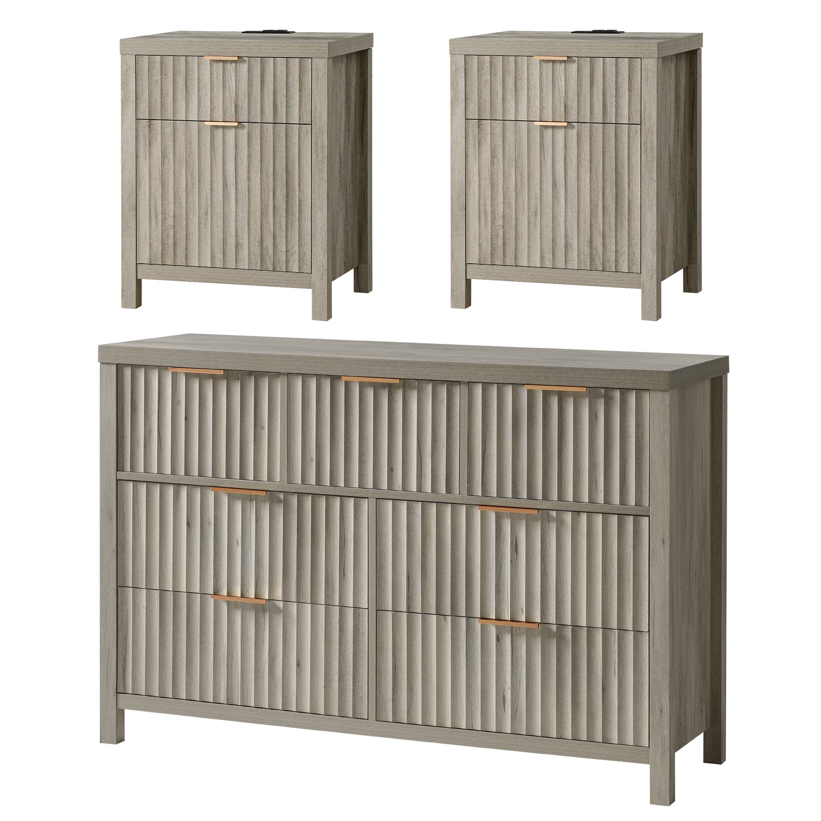 ARKANTOS 3-Piece Bedroom Set, Drawer Dresser Dresser & (2) 2-Drawer Nightstand