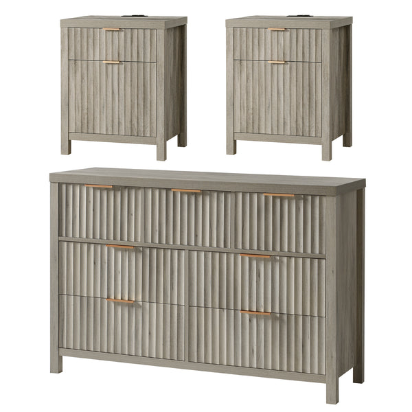 ARKANTOS 3-Piece Bedroom Set, Drawer Dresser Dresser & (2) 2-Drawer Nightstand