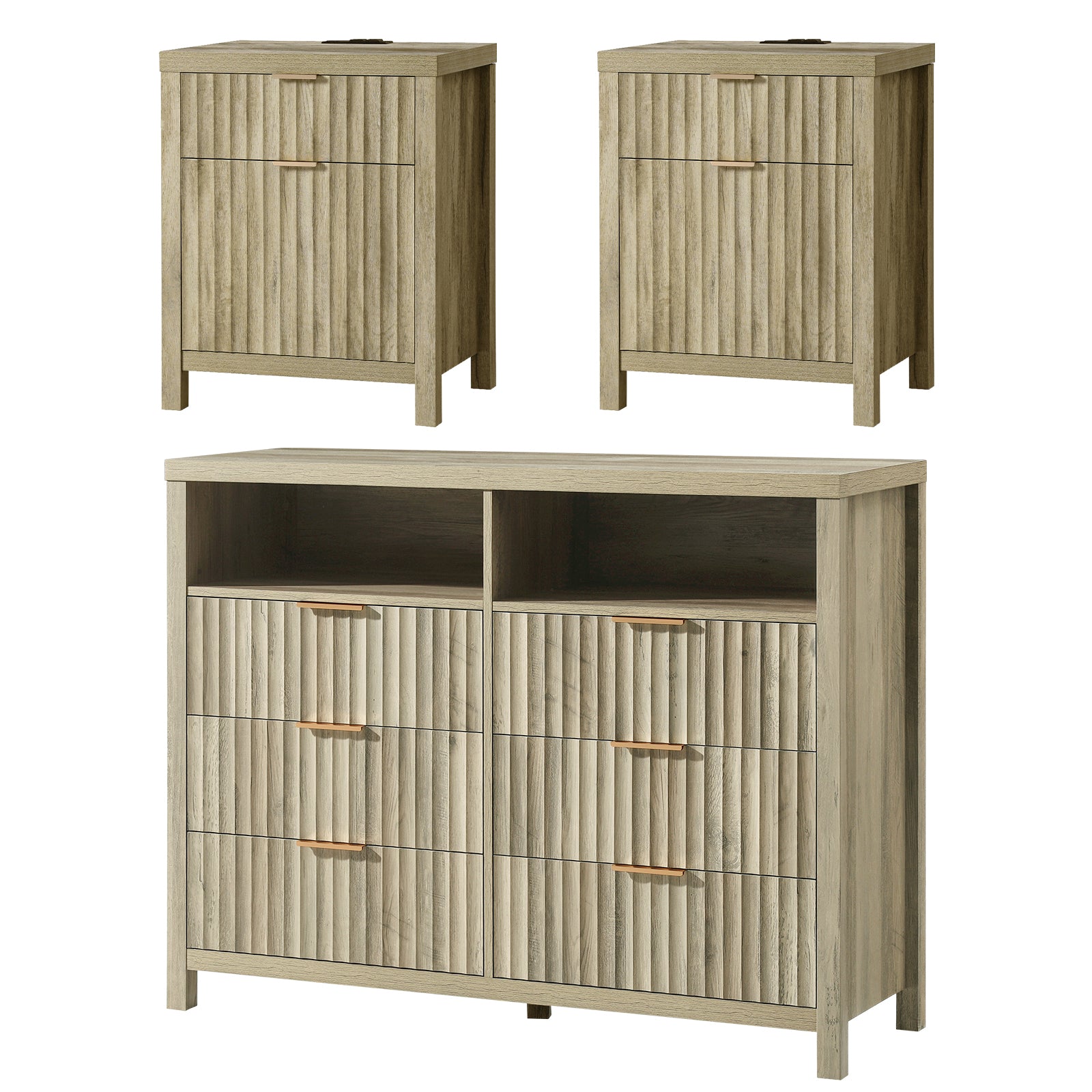 ARKANTOS 3-Piece Bedroom Set, Drawer Dresser Dresser & (2) 2-Drawer Nightstand