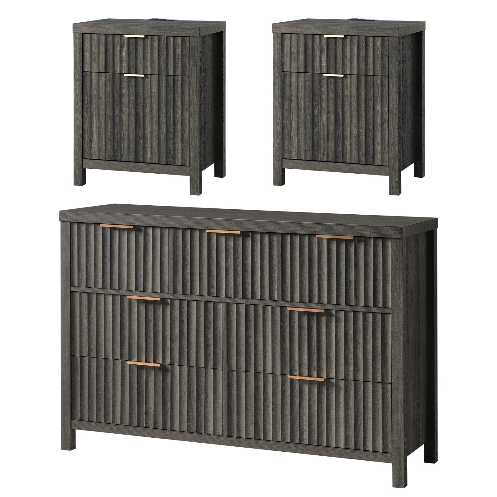 ARKANTOS 3-Piece Bedroom Set, Drawer Dresser Dresser & (2) 2-Drawer Nightstand