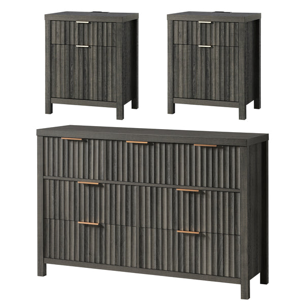 ARKANTOS 3-Piece Bedroom Set, Drawer Dresser Dresser & (2) 2-Drawer Nightstand