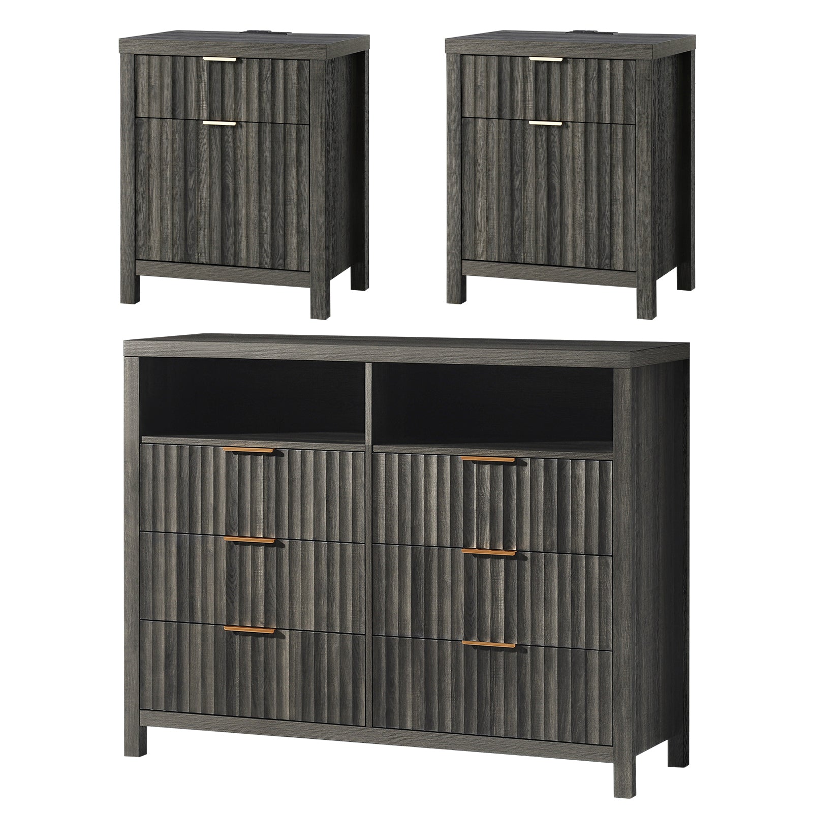 ARKANTOS 3-Piece Bedroom Set, Drawer Dresser Dresser & (2) 2-Drawer Nightstand