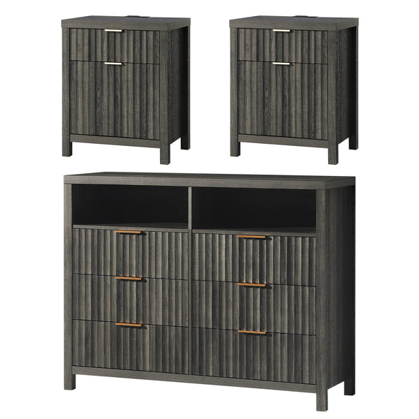 ARKANTOS 3-Piece Bedroom Set, Drawer Dresser Dresser & (2) 2-Drawer Nightstand