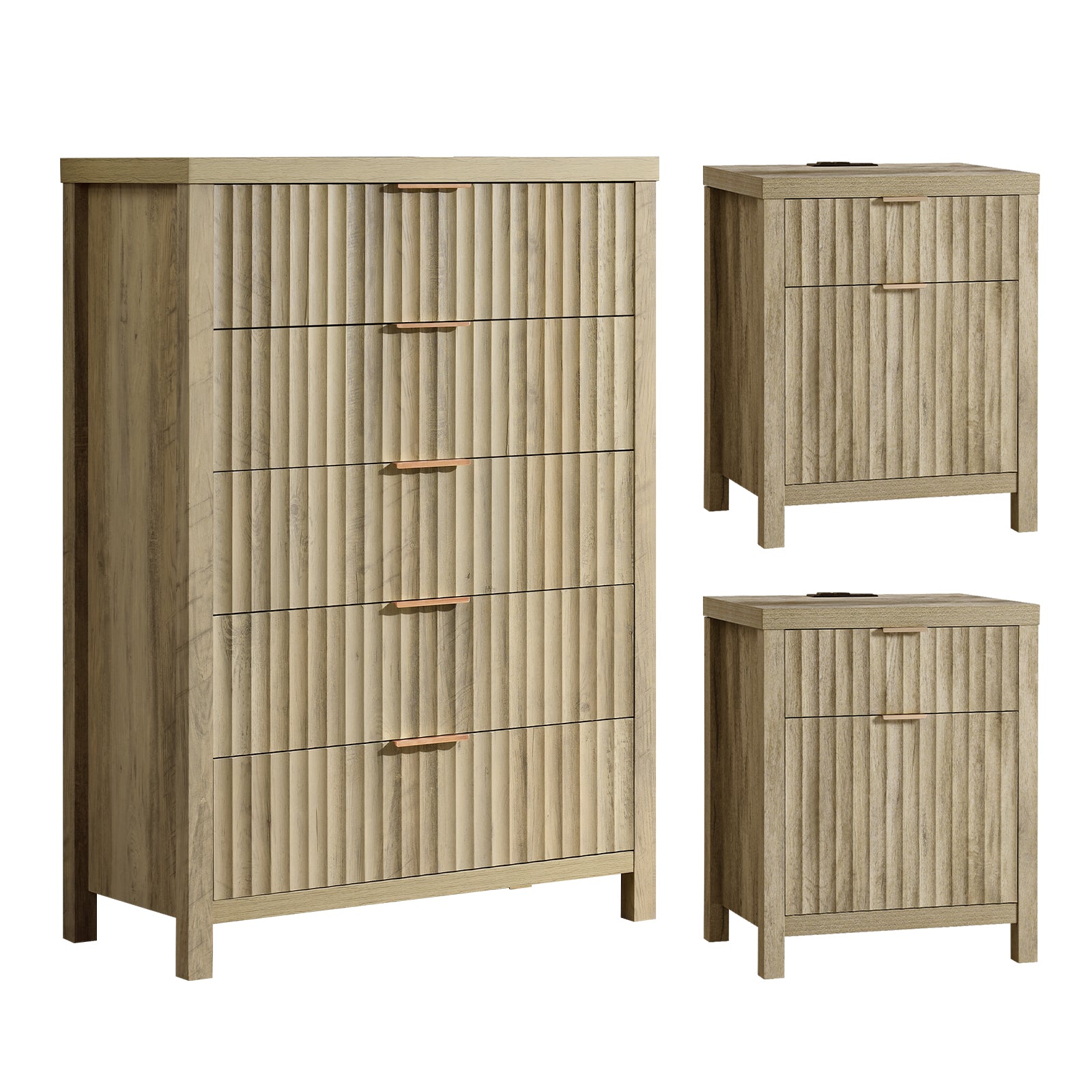ARKANTOS 3-Piece Bedroom Set, Drawer Dresser Dresser & (2) 2-Drawer Nightstand