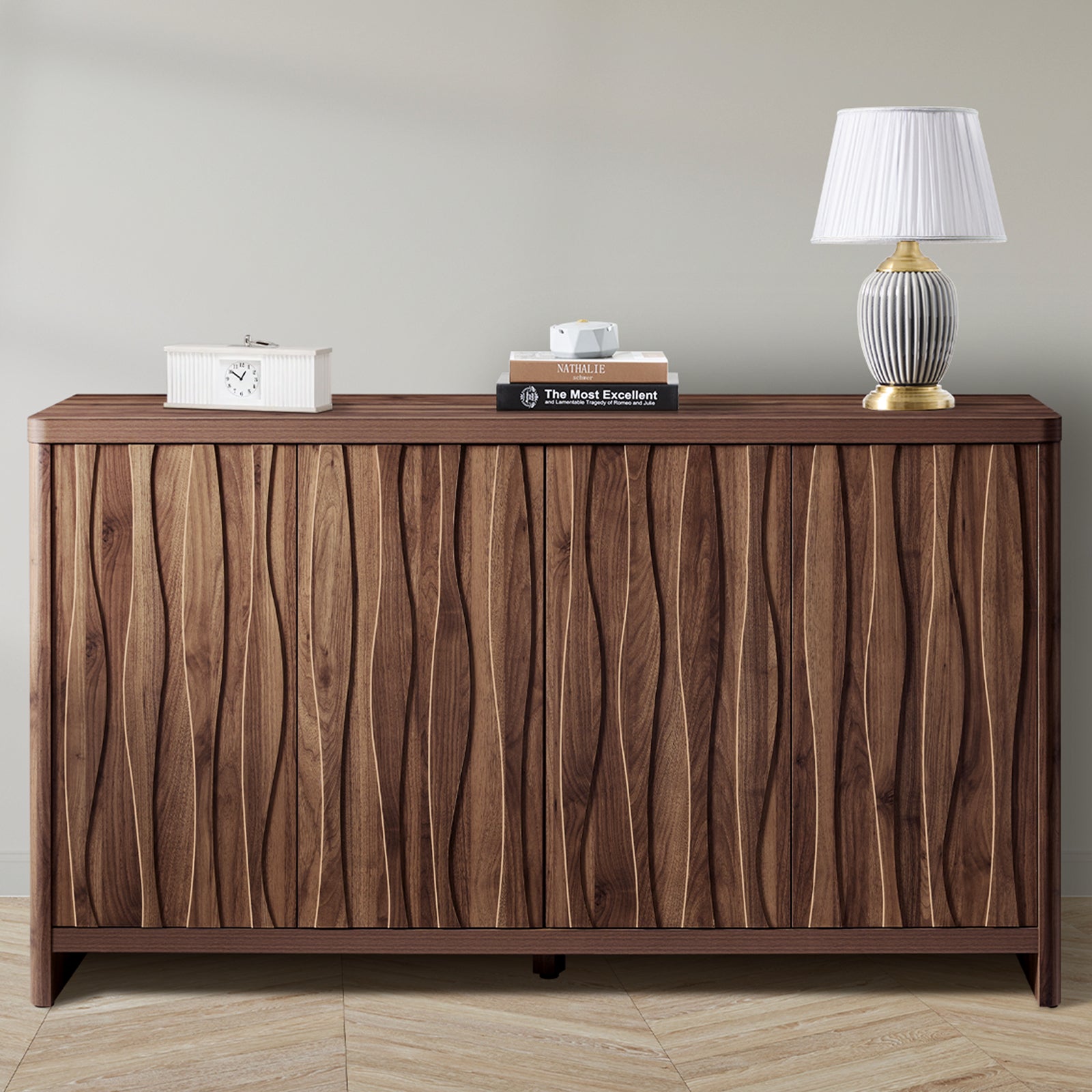 ARKANTOS  Cabinets Press Style Door  Cabinet with Wave Design and Adjustable Shelf Storage Cabinets With Doors and Shelves