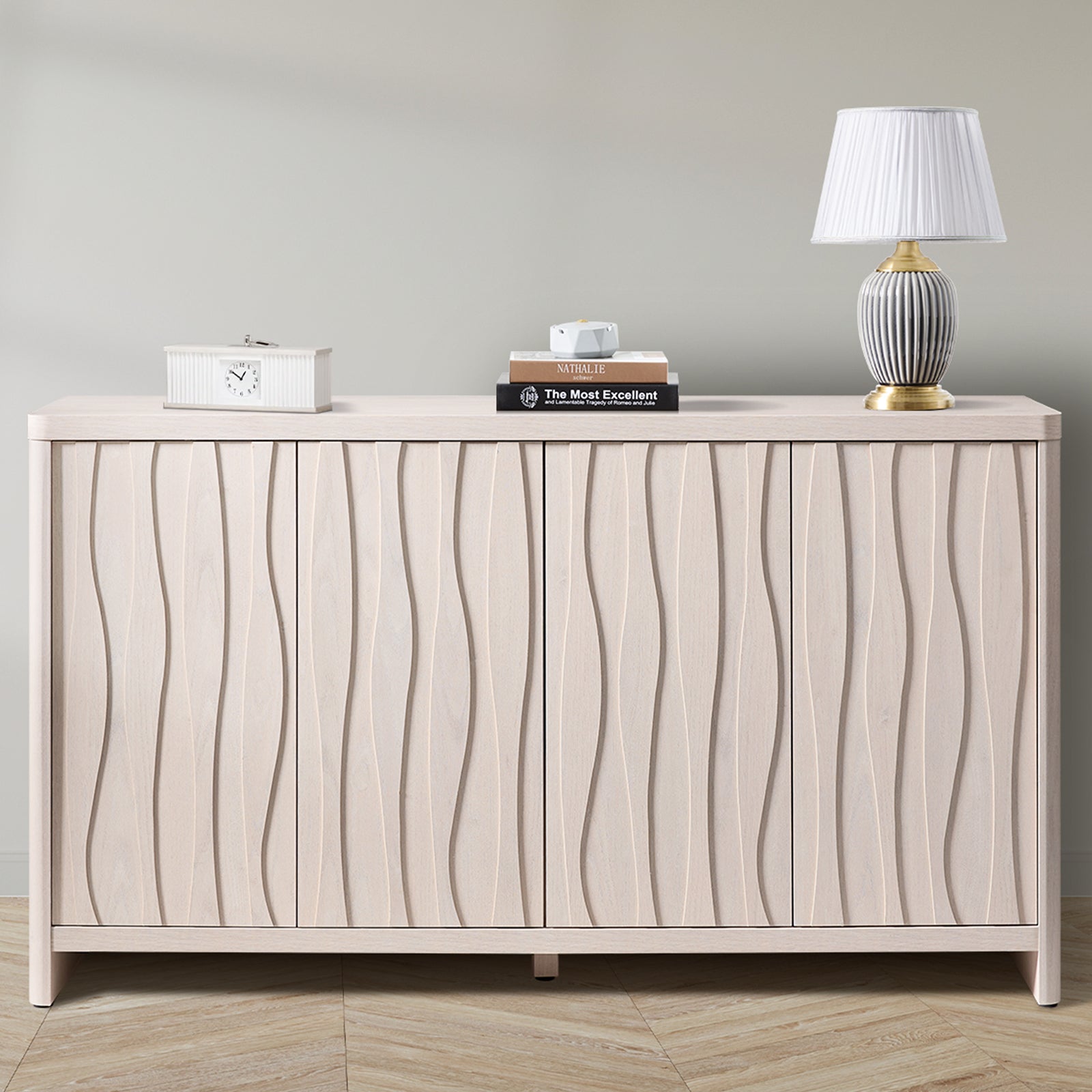 ARKANTOS  Cabinets Press Style Door  Cabinet with Wave Design and Adjustable Shelf Storage Cabinets With Doors and Shelves