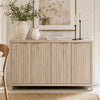 ARKANTOS Fluted Sideboard Buffet Cabinet with 4 Doors, 56" Farmhouse Coffee Bar Cabinet with Adjustable Shelves, Storage Credenza for Living Room Kitchen Hallway, Light Oak