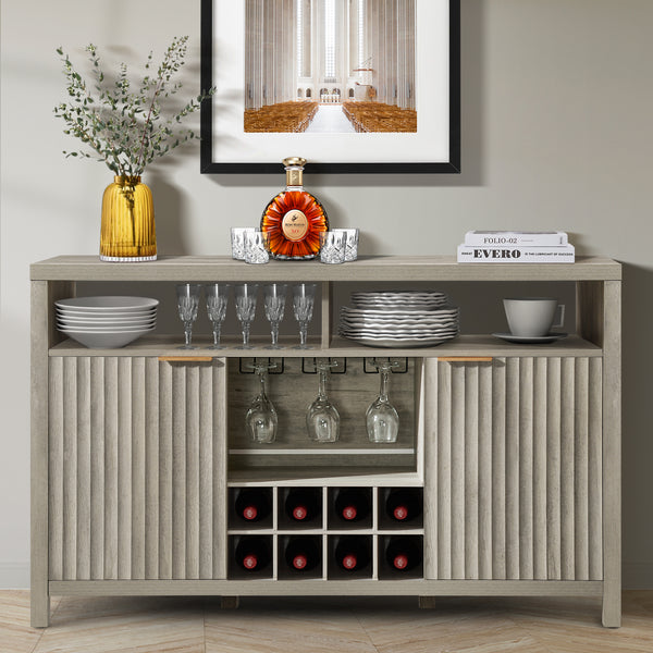 ARKANTOS Farmhouse Bar Cabinets for Liquor and Glasses, 51" Sideboards and Buffets with Wave Pattern Doors and Adjustable Shelves