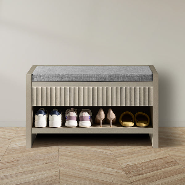 ARKANTOS Fluted Shoe Benches for Entryway with Storage Cushion and 2 Drawers