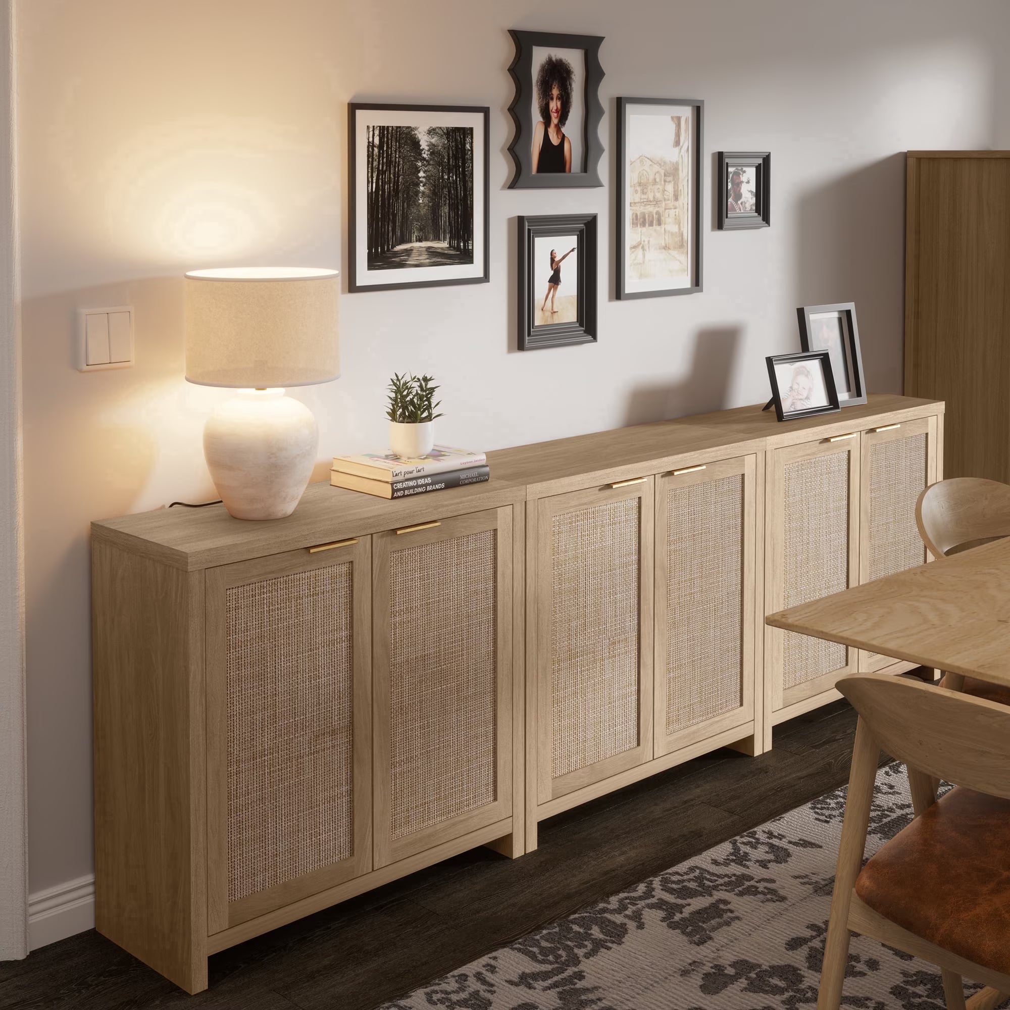 ARKANTOS Rattan Sideboard Buffet Cabinet, Farmhouse Storage Cabinet with Doors