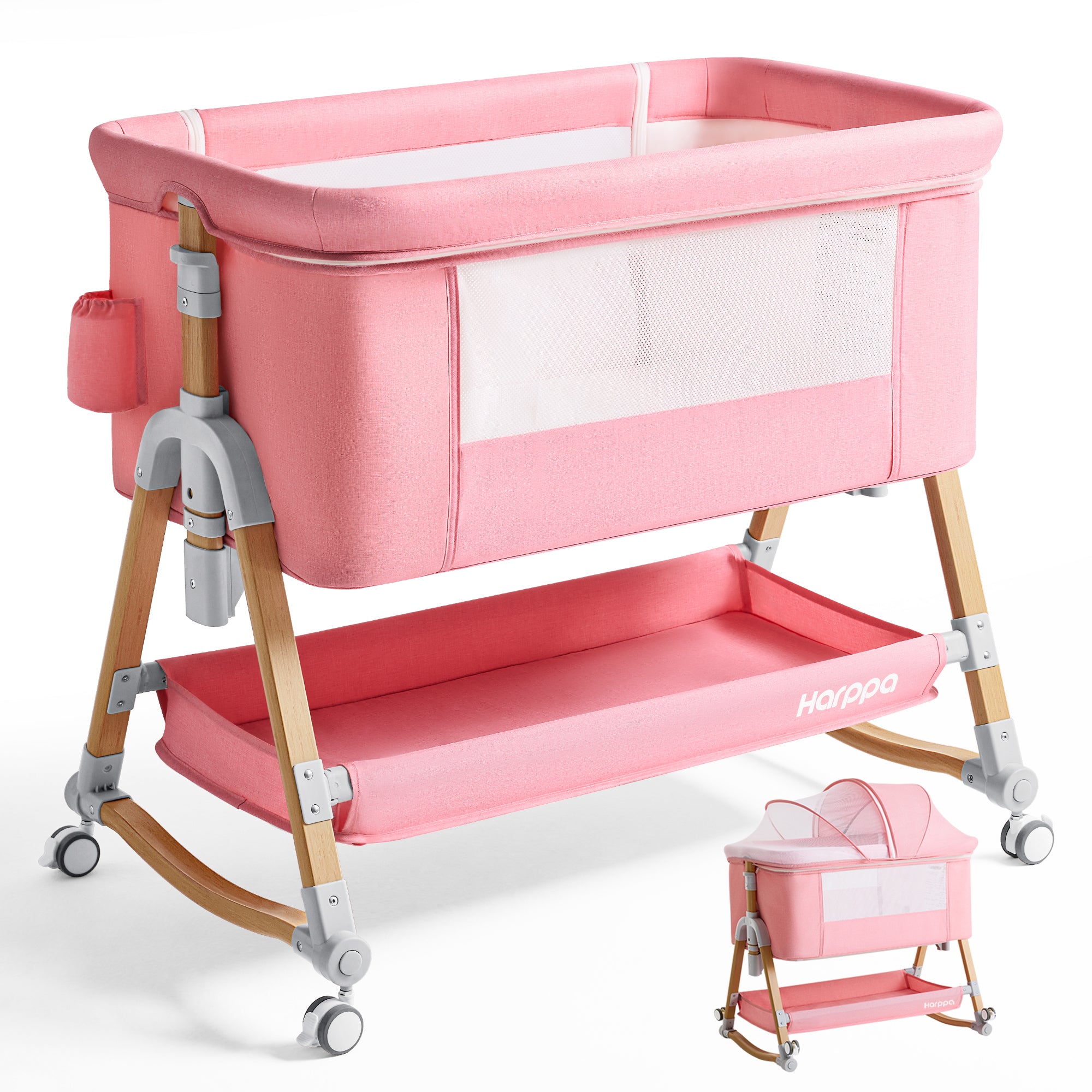 HARPPA 3 in 1 Baby Bassinet Bedside Sleeper, Height Adjustable, Easy Folding