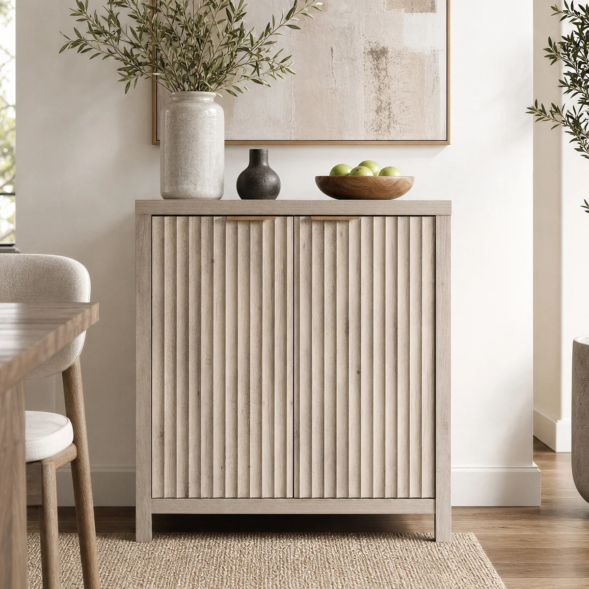 ARKANTOS Fluted Sideboard Buffet Cabinet with Storage & Adjustable Shelves, Farmhouse Coffee Bar Cabinets for Kitchen, Living Room, Entryway, Light Oak