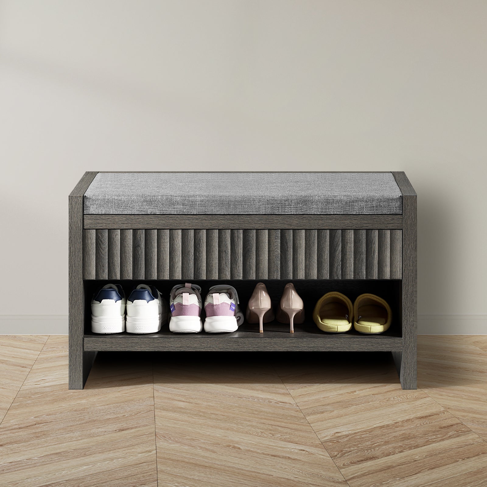ARKANTOS Fluted Shoe Benches for Entryway with Storage Cushion and 2 Drawers