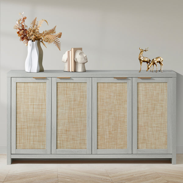 ARKANTOS Wood Sideboard Buffet Cabinet with Adjustable Shelves and 4 Rattan Doors